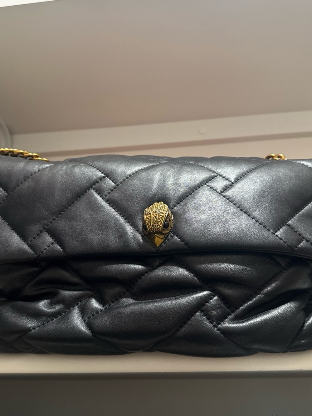 Kurt Geiger Black Quilted Leather Shoulder Bag with Gold Hardware